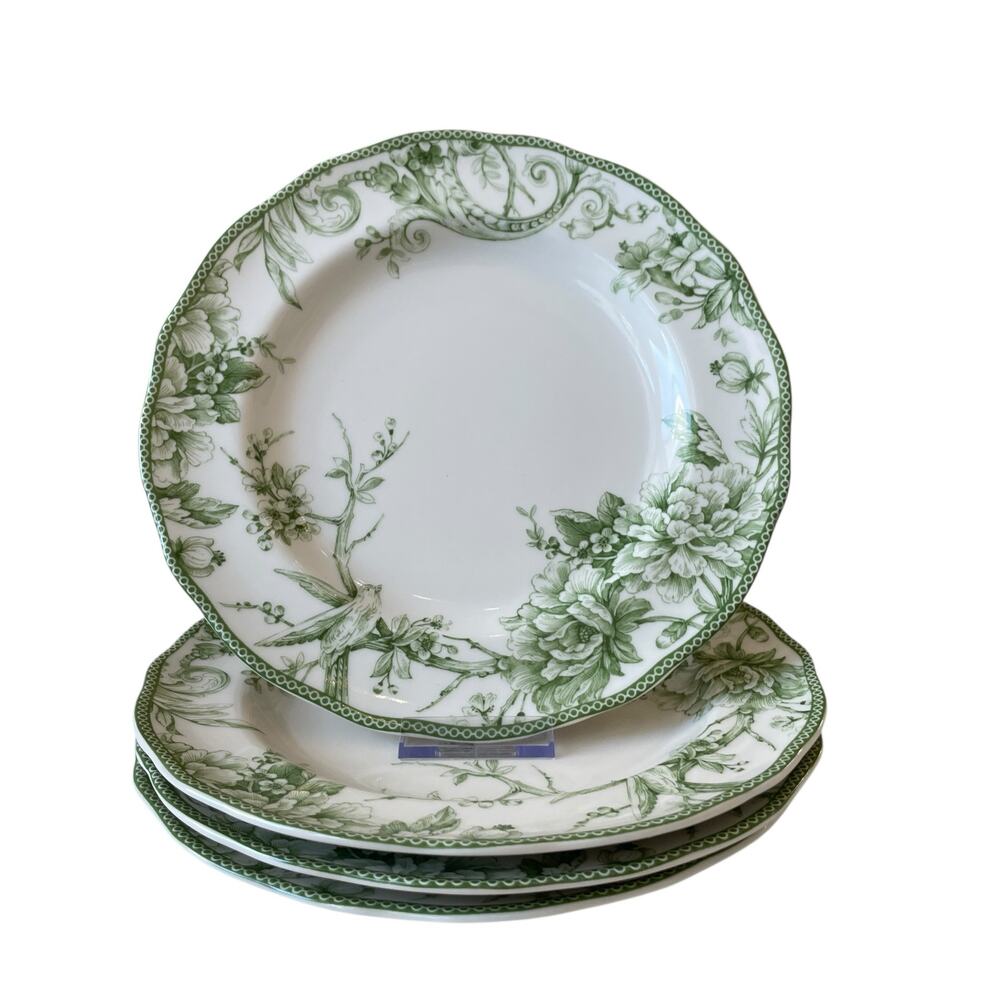 222 Fifth Adelaide MOSS Porcelain Dinner Plates 10.5in Floral Set of 4 New - Picture 8 of 16